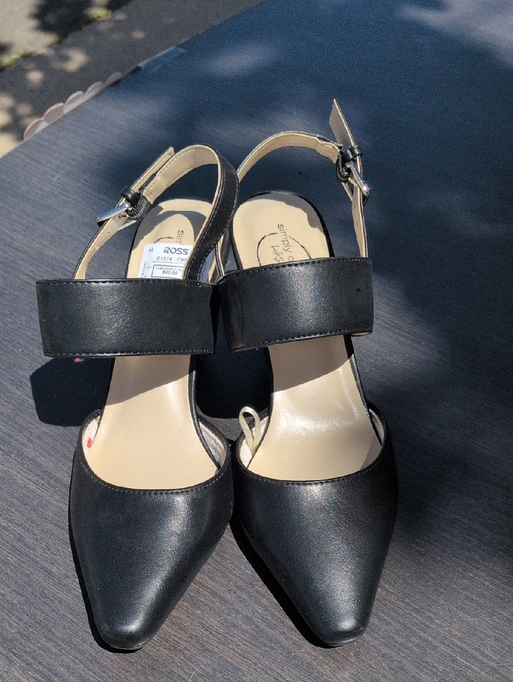 Life Stride Black Pointed Slingback Pumps with Wide Strap